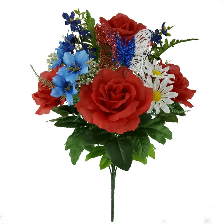 Mainstays 19 inches Indoor Artificial Rose Daisy Bouquet, Red, White and Blue Color. | Walmart (US)