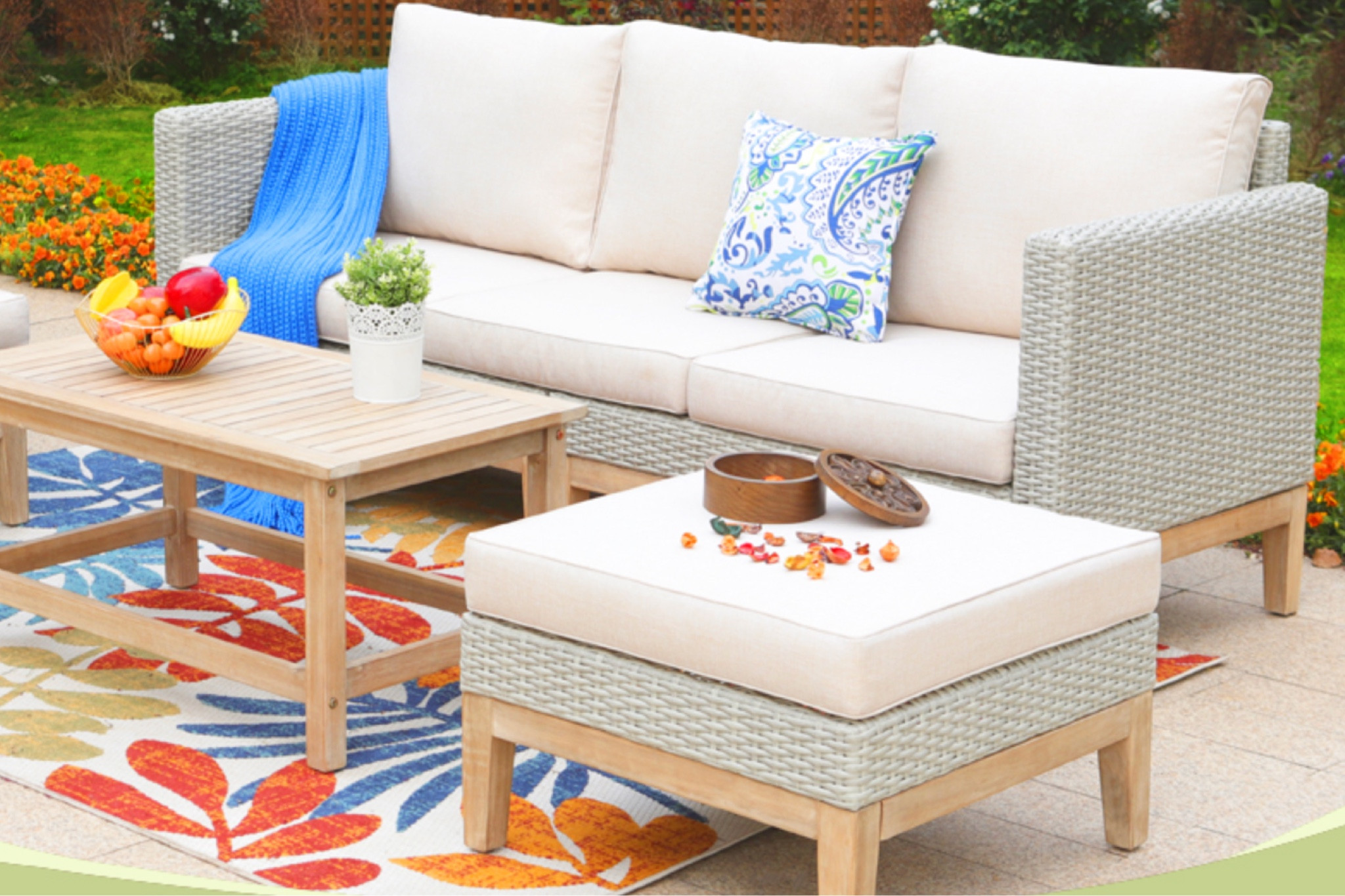 5-piece Outdoor Patio Furniture Set   High Back Wicker Rattan Setional Sofa with Large Single Sofa Chairs. 

#LTKhome #LTKSeasonal