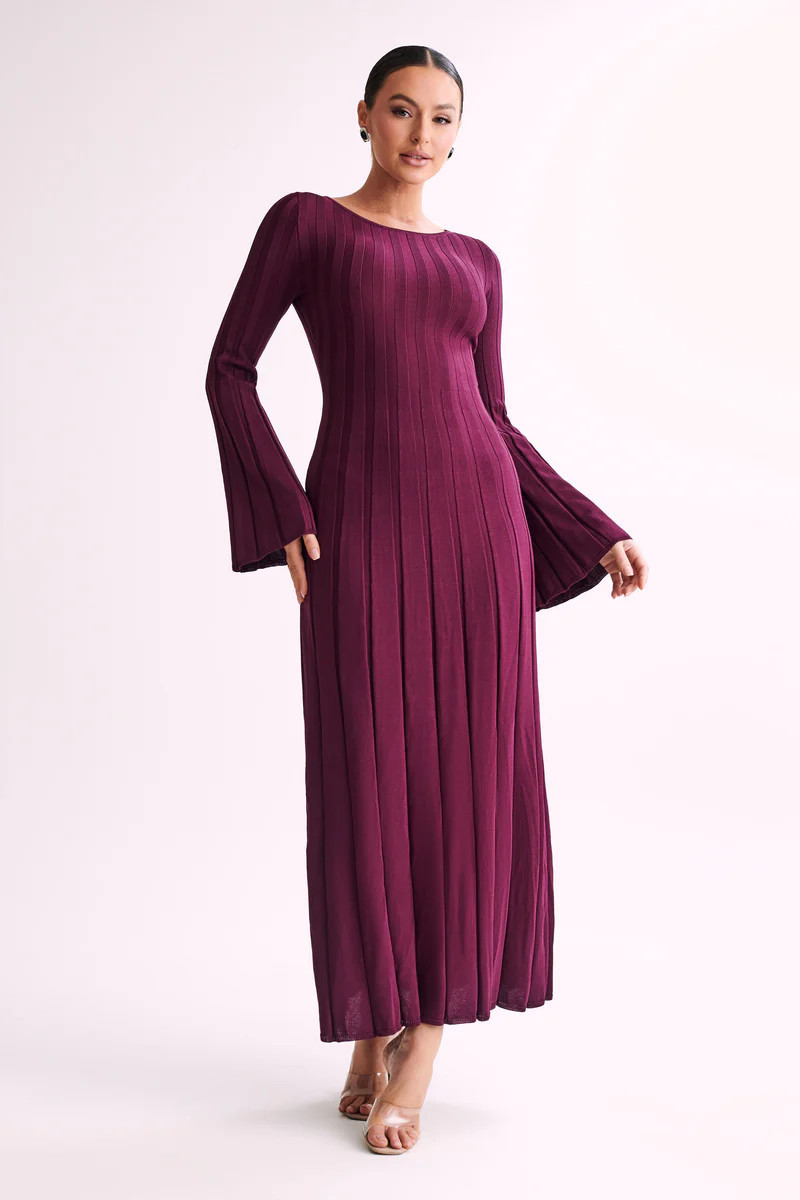 Mabel Long Sleeve Knit Maxi Dress - Plum | MESHKI US