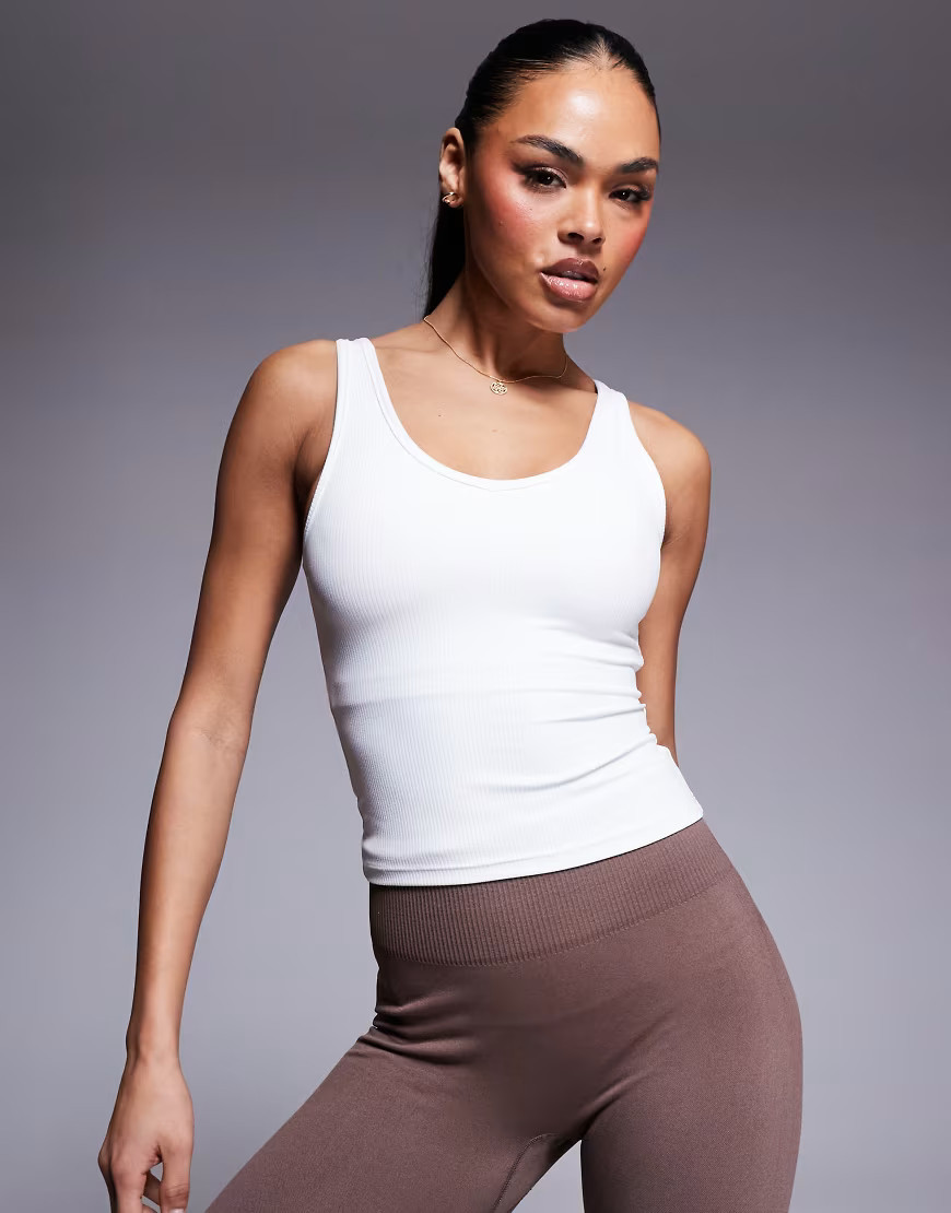4505 soft touch rib vest with inner bra in white | ASOS (Global)