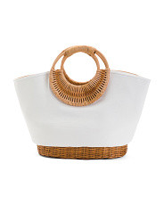 Handmade Rattan And Linen Blend Medium Tote | TJ Maxx