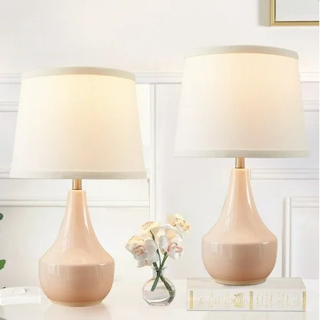NATYSWAN Pink Table Lamp Set of 2, Ceramic Table Lamp Classic Beside Lamps Nightstand Lamp Modern Table Lamp for Living Room, Bedroom Office, Rocker Swtich (LED Bulbs Included) | Walmart (US)