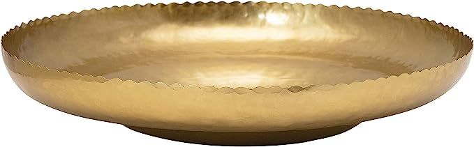Creative Co-Op Decorative Hammered Metal Tray with Scalloped Edge Plate, 12", Brass | Amazon (US)