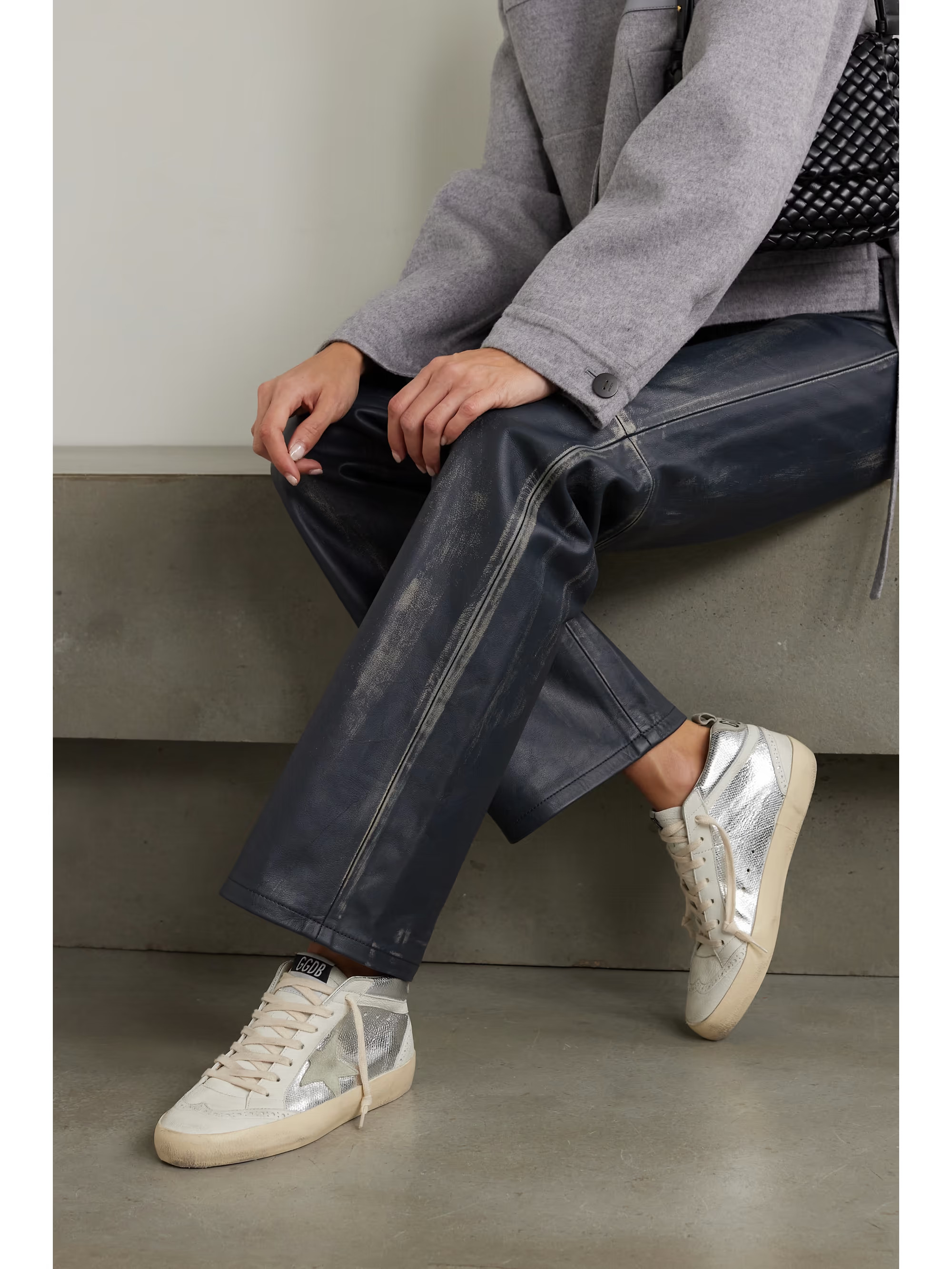 Mid Star distressed suede-trimmed metallic snake-effect leather sneakers | NET-A-PORTER (UK & EU)