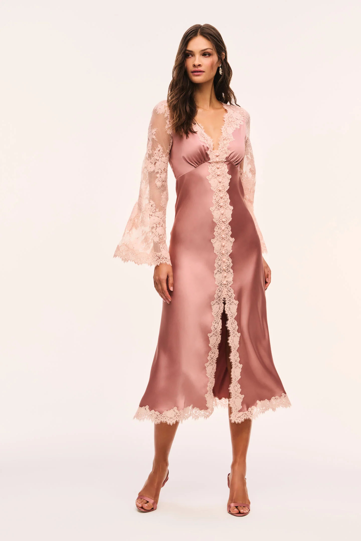 Vittoria Satin and Lace Midi Dress ANTIQUED BLUSH / 12 | LoveShackFancy