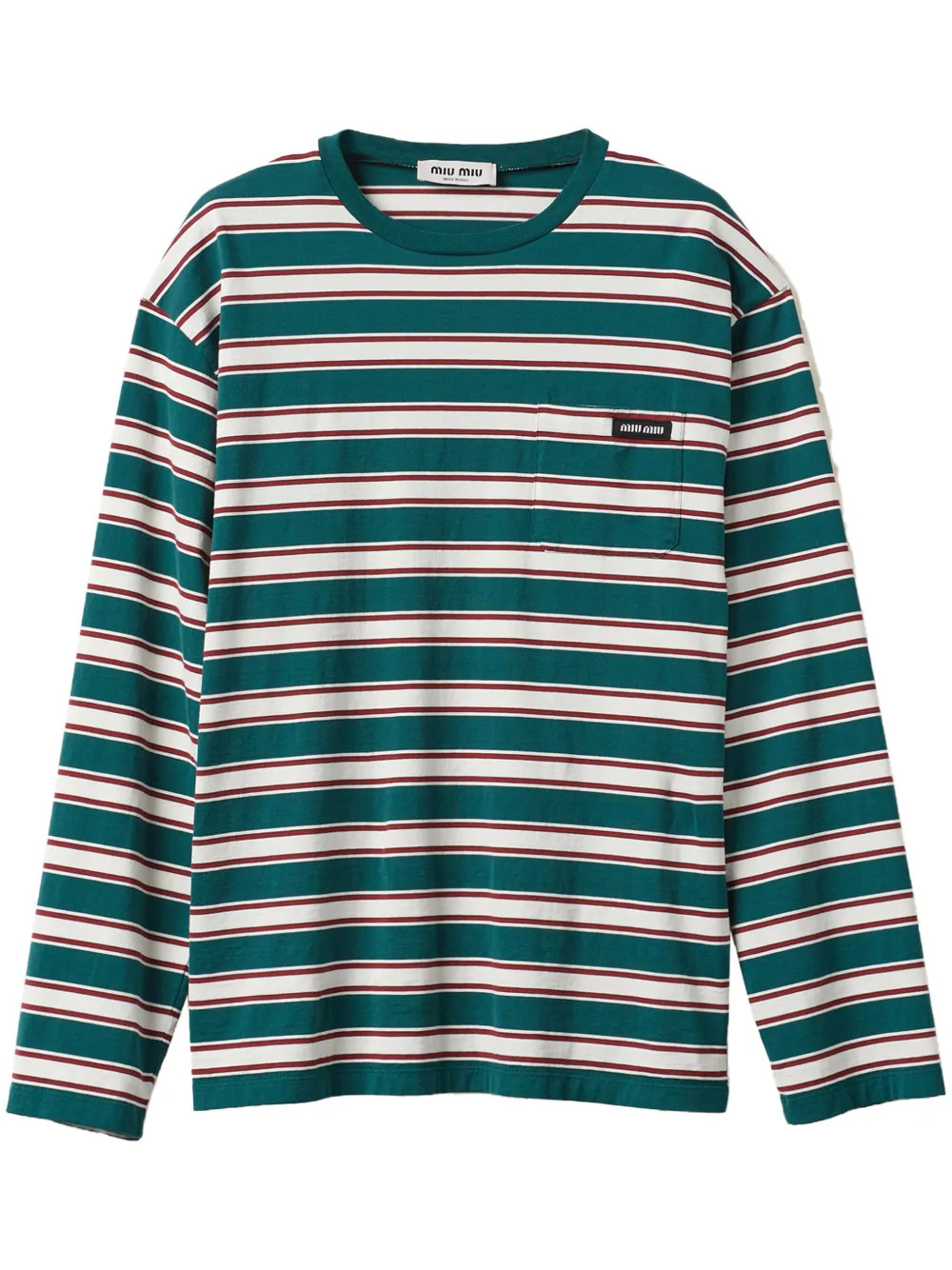 Miu Miu Striped Cotton T-shirt | Green | FARFETCH | Farfetch Global