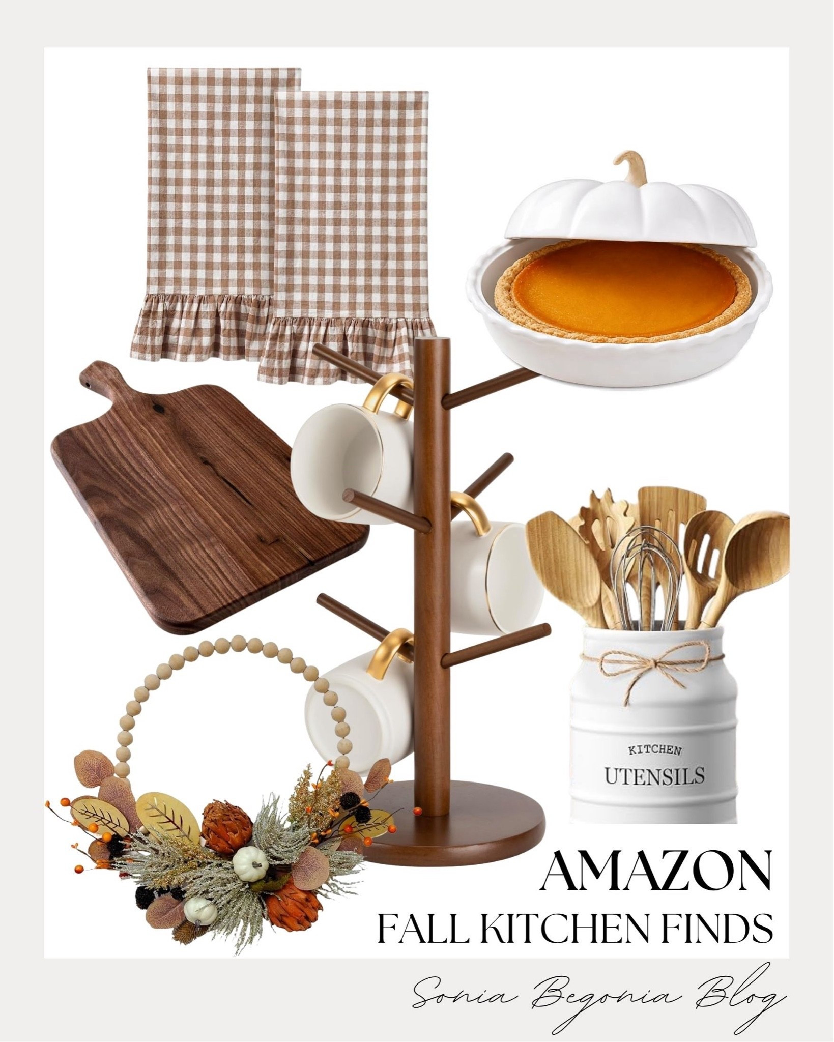 Cozy fall vibes in the kitchen! 🍂
I’m loving these Amazon finds to transition my space for autumn. Gingham ruffles, a pumpkin pie dish, warm walnut wood, and that cute utensil holder? Yes, please! 🥧🌾

It's all about small swaps for a huge impact. This beaded wreath is the perfect finishing touch. ✨

#AmazonHome #FallDecor #KitchenInspo #CozyHome #AutumnAesthetic #HomeDecorFinds #AmazonFinds #LTKhome

#LTKHome #LTKSeasonal
