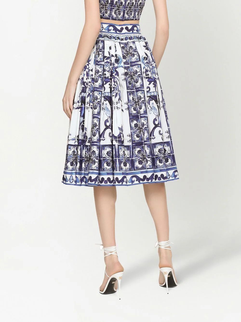 Majolica-print pleated A-line midi skirt | Farfetch Global