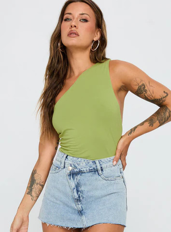Ferrera One Shoulder Bodysuit Green | Princess Polly US