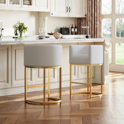 26" Counter Height Bar Stools, Barrel Counter Stools With Backrest And Arms, Metal Frames, Upholstered Barstools For Kitchen Island | Wayfair North America