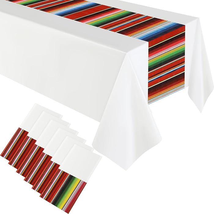 Hosuly 6 Pcs Mexican Fiesta Tablecloth 54 x 108'' Party Plastic Tablecloth Striped Table Cover fo... | Amazon (US)