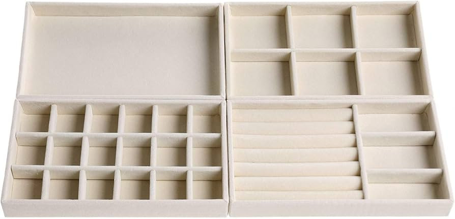 AIRZSNRY Stackable Jewelry Organizer Tray, Velvet Jewelry Storage Drawer Insert, Set of 4 Beige M... | Amazon (US)