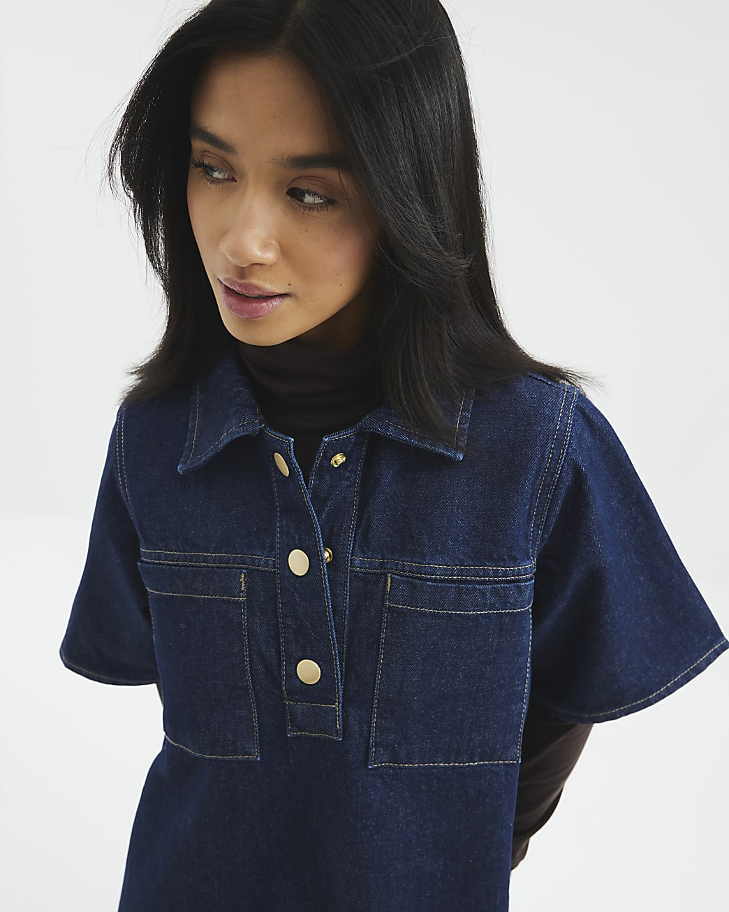 Petite Blue Denim Collared Shirt Dress | River Island UK & IE