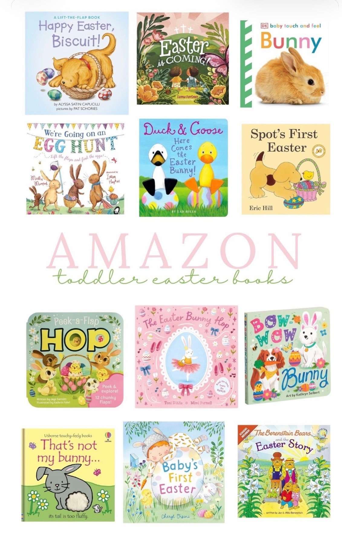 These toddler Easter books from Amazon are the sweetest little addition to an Easter basket 🐰📚
If you’re building an Easter basket for toddlers or preschoolers, adding a festive book is such a fun tradition. These Easter board books and picture books feature cute bunnies, spring animals, bright illustrations, and simple stories that little ones love.
Perfect for Easter basket fillers, toddler spring books, bedtime stories, and Easter morning surprises. Most are sturdy board books for babies and toddlers, making them great for little hands.
Tap to shop the best Easter books for toddlers and preschoolers on Amazon that make Easter baskets extra special this year.
#easterbooks #toddlereasterbasket #easterbasketideas #toddlerbooks #kidsbooks #easterbasketfiller #springbooks #boardbooks #amazonkidsfinds #amazonmomfinds #ltkfamily #ltkkids #ltkamazon

#LTKKids #LTKSpringSale #LTKBaby