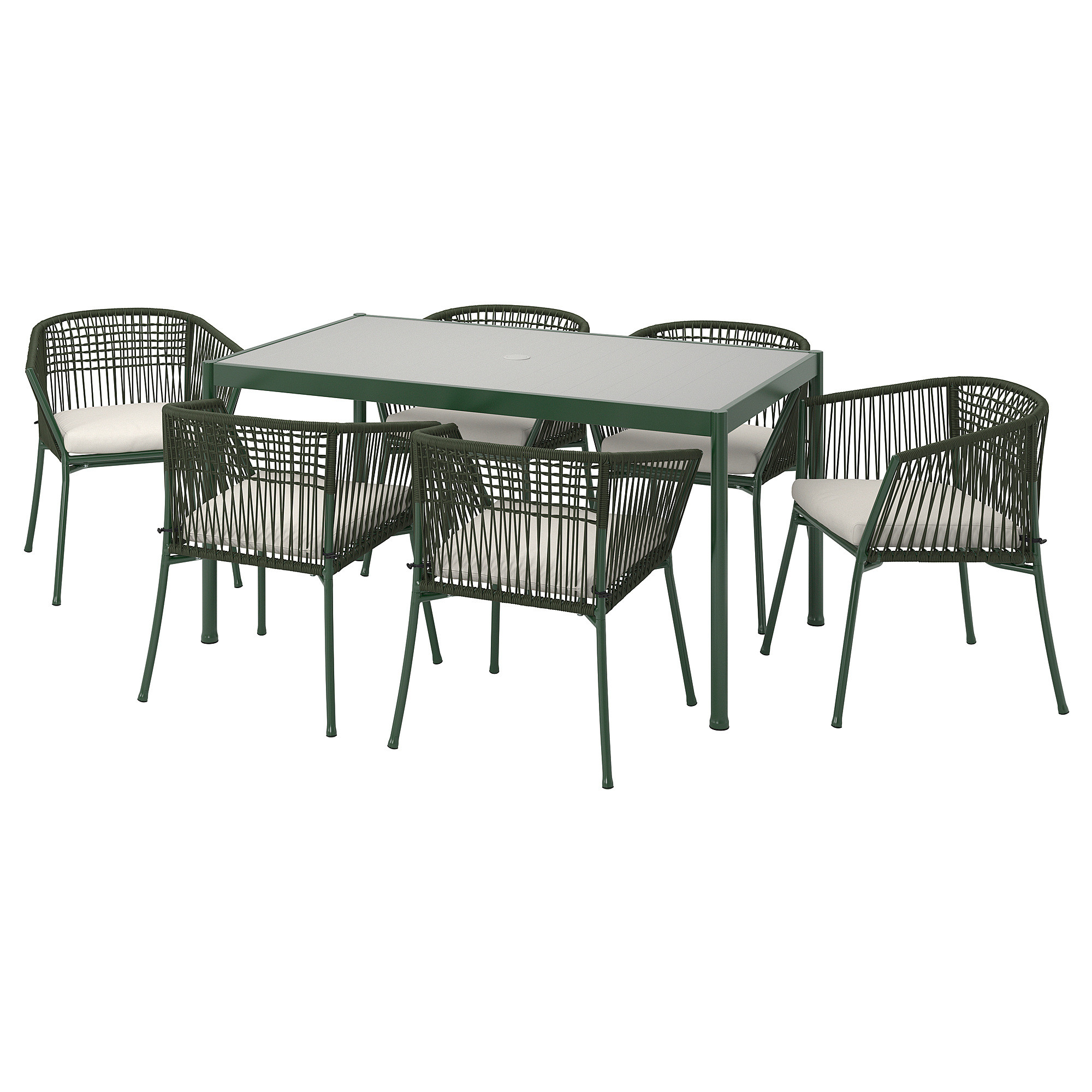 SEGERÖN Table+6 armchairs, outdoor, dark green/Frösön/Duvholmen beige, 57 7/8 " | IKEA US