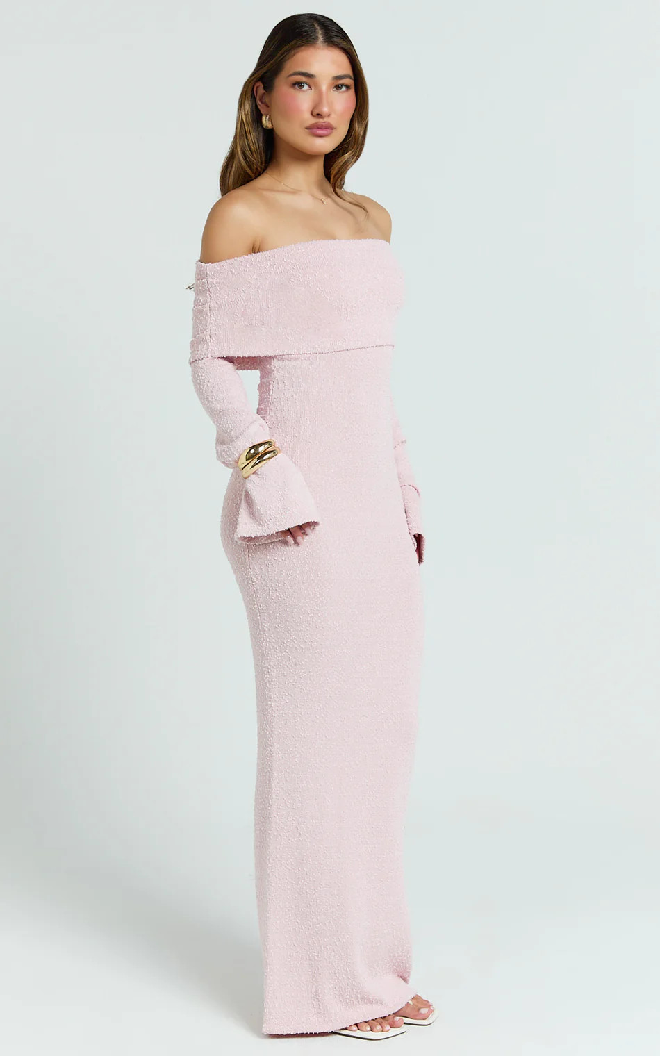 Knit Off Shoulder Dress in Baby Pink | Showpo (US, UK & Europe)