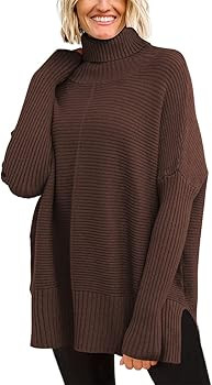 LILLUSORY Womens Turtleneck Oversized Tunic Fall Sweaters 2022 Long Batwing Sleeve Spilt Hem Pull... | Amazon (US)