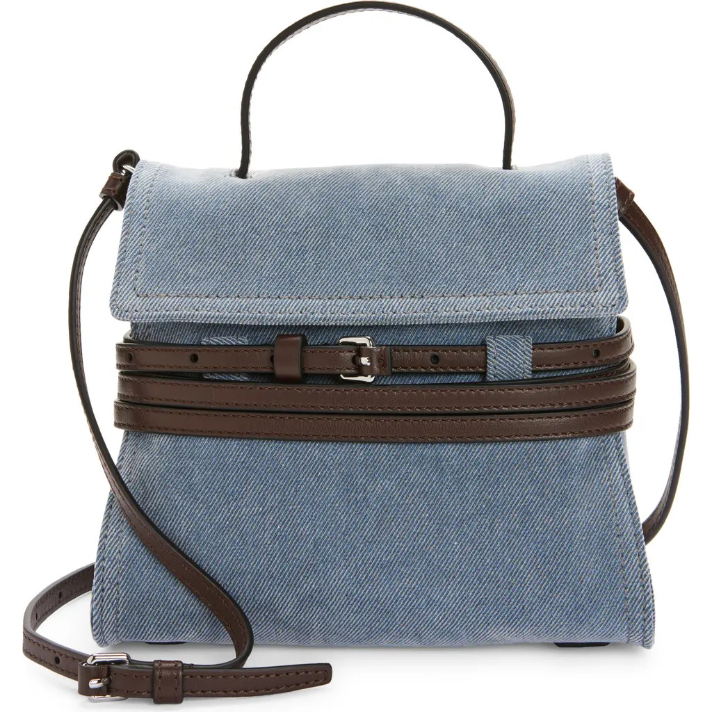 Moschino Tie Me Denim Handheld Bag in Sky Blue/Dark Brown at Nordstrom | Nordstrom