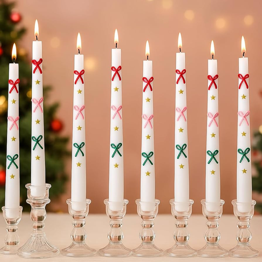 Nuanchu 8 Pack Christmas Bow Taper Candles 10 Inch Pastel Christmas Candles Pink Bow Red and Gree... | Amazon (US)