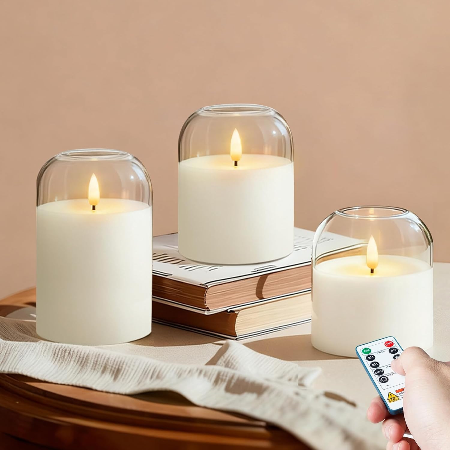 Homemory Glass Flameless Candles with Remote Real Wax Filled, 4"x4"5" 6" | Amazon (US)