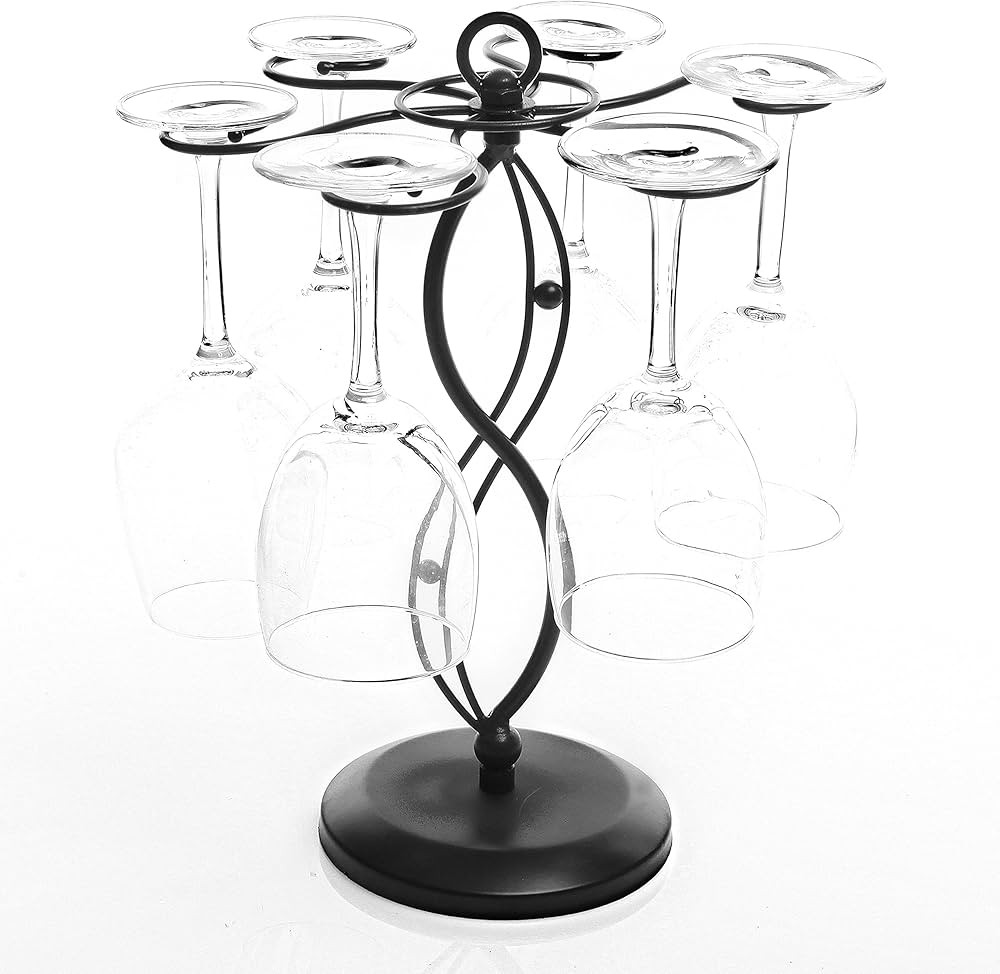 MyGift Black Metal Countertop Wine Glass Holder with Scrollwork Design, Freestanding Tabletop Ste... | Amazon (US)
