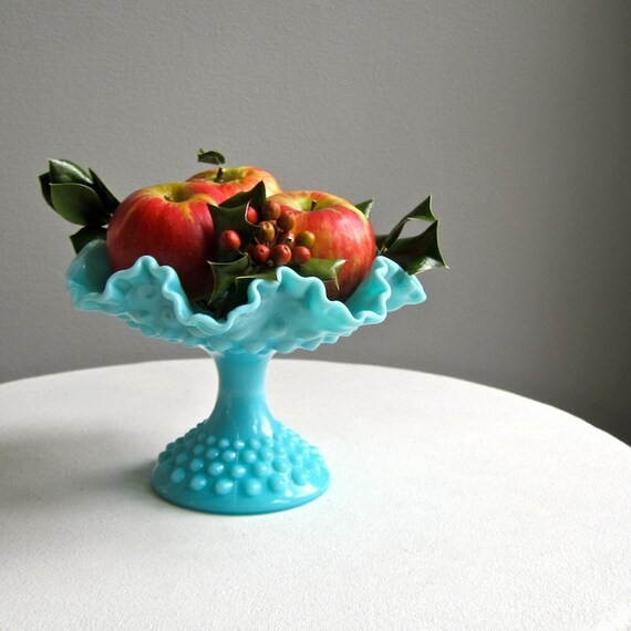 Vintage Turquoise Blue Milk Glass Footed Compote by Fenton | Etsy | Etsy (US)