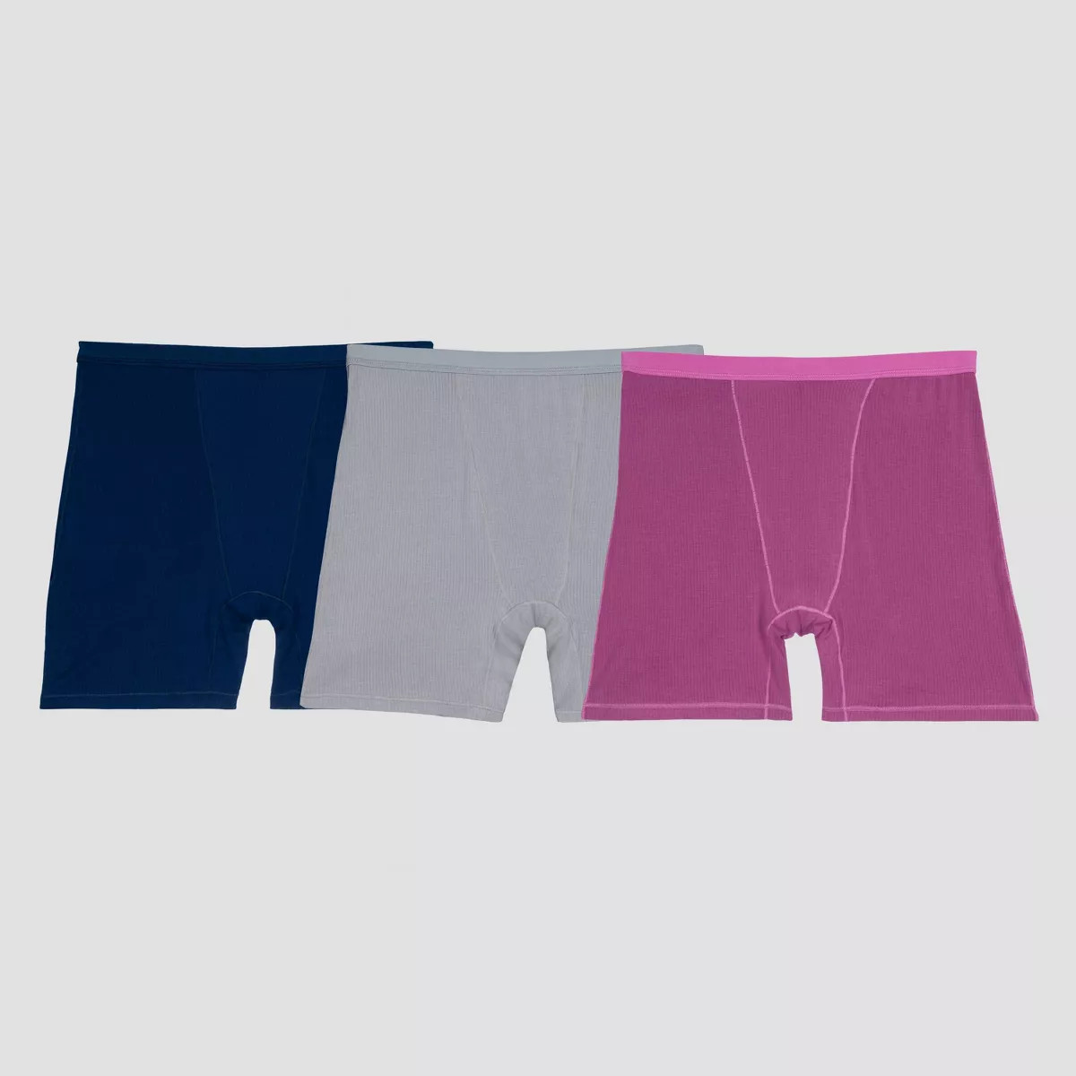 Fruit of the Loom Women's 3pk Comfort Supreme Ribbed Boxer Briefs - Navy Blue/Gray/Magenta | Target