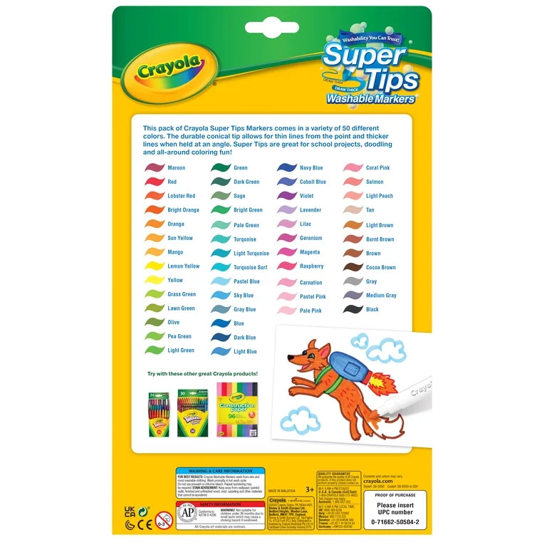 Crayola Super Tips Washable Markers for Kids, 50 Ct, Back to School Supplies, Arts and Crafts, Cl... | Walmart (US)