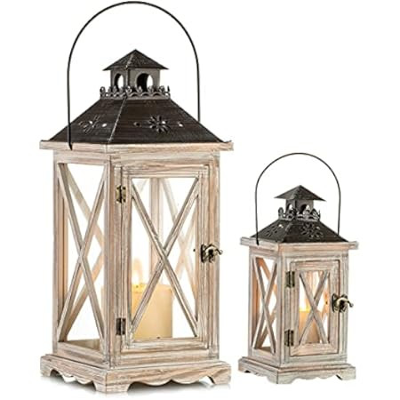 Decorative Candle Lantern Rustic Large - Wood Large Lantern for Rustic Farmhouse Decoration Shabby C | Amazon (US)