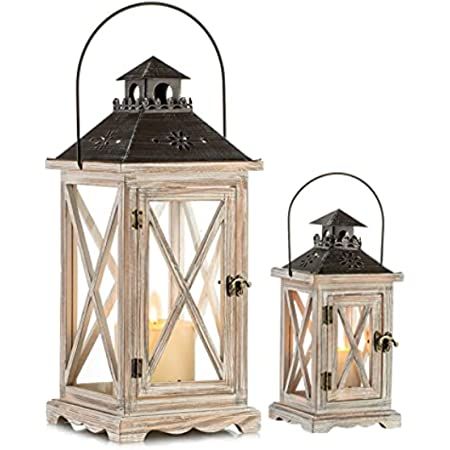 Decorative Candle Lantern Rustic Large - Wood Large Lantern for Rustic Farmhouse Decoration Shabby C | Amazon (US)