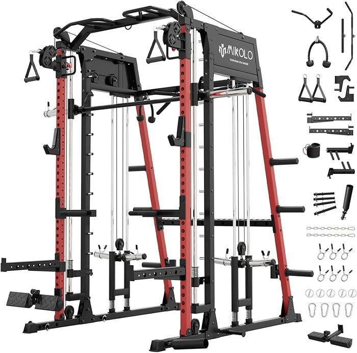 Mikolo Smith Machine, 2200lbs Squat Rack with LAT-Pull Down System & Cable Crossover Machine, Tra... | Amazon (US)