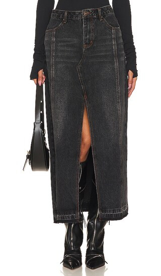 Teagan Midi Skirt in Black Wash | Revolve Clothing (Global)