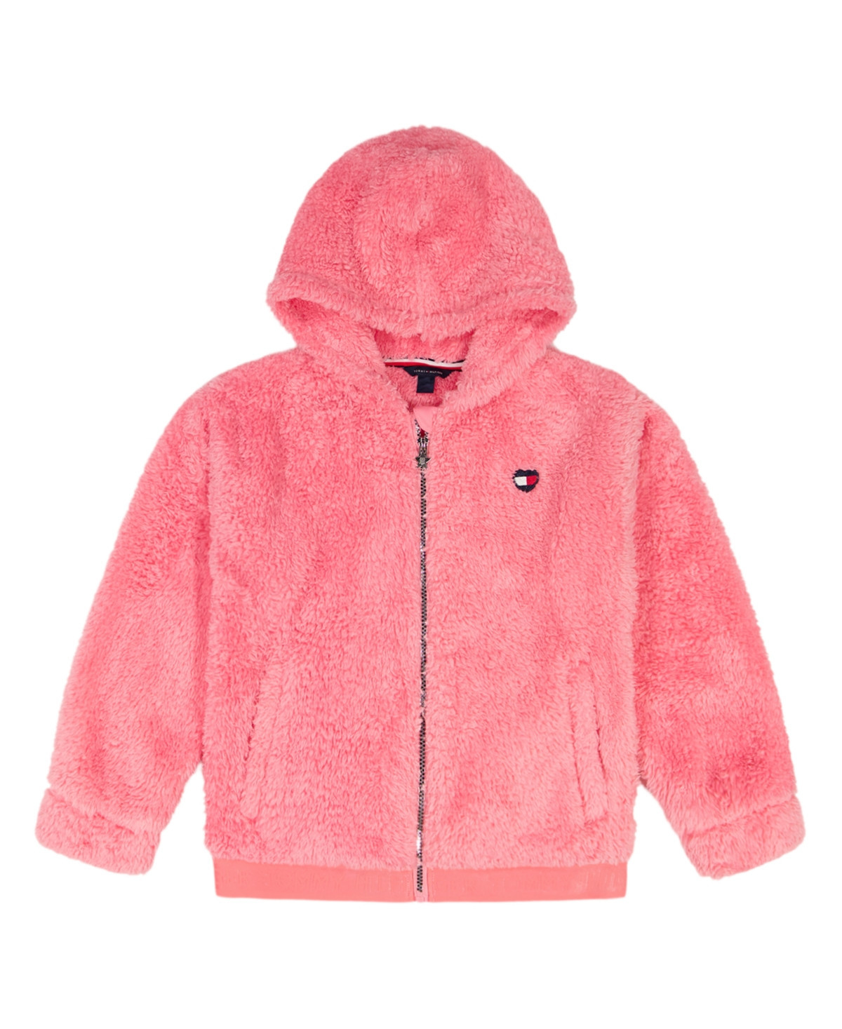 Tommy Hilfiger Girls 2T-6X Minky Logo-Stripe Zip Up Hoodie - Bright Pink | Macy's