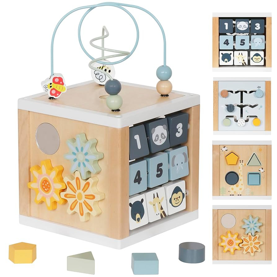 Wooden Activity Cube, 6-in-1 Montessori Toys for 1+ Year Old Boys & Girls, Educational Learning T... | Amazon (US)