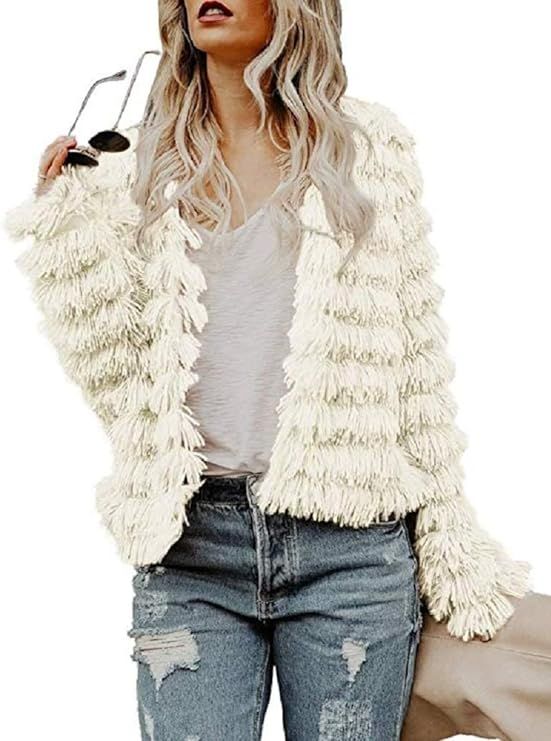 Womens Open Front Faux Fur Cardigan Vintage Parka Shaggy Jacket Coat | Amazon (US)