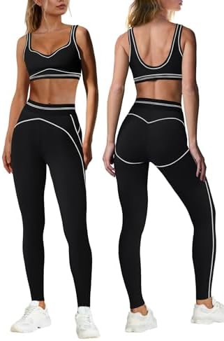 Nirovien Womens 2 Piece Workout Sets Athletic Yoga Sets Gym Outfits Butt Lifting Leggings and Spo... | Amazon (US)