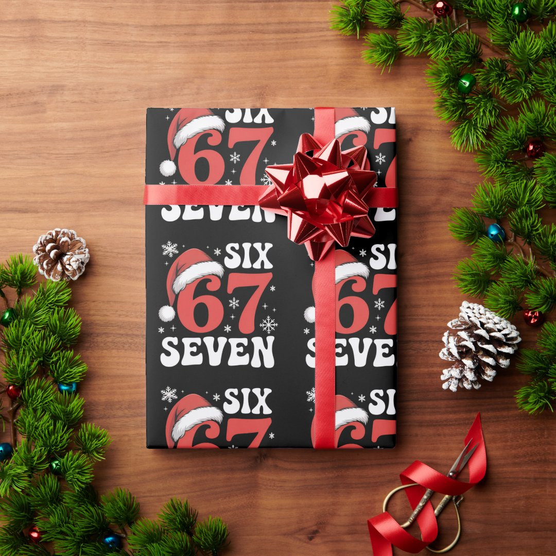 67 Santa Hat Christmas Six Seven Funny Sayings Wrapping Paper | Zazzle | Zazzle