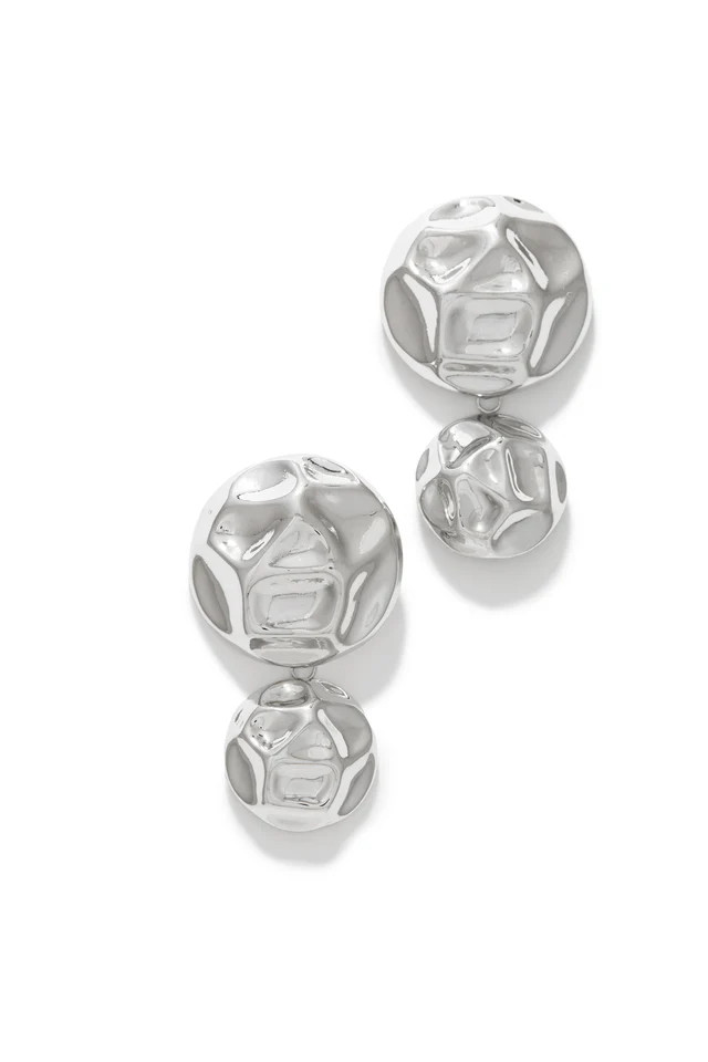 Miss Lola | Emilia Silver Embossed Dangle Statement Earring | MISS LOLA