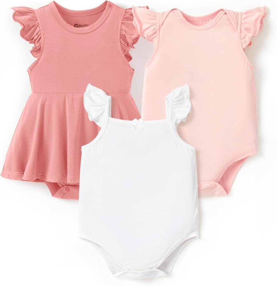 PATPAT Baby Girl Bodysuits 3-Pack - Soft Bamboo Viscose Summer Outfits for Newborn Infant and Tod... | Amazon (US)