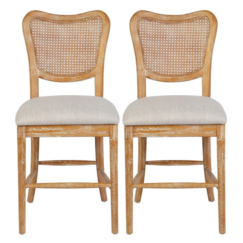 Wingman Distressed Natural Woven Rattan Counter & Bar Stool (Set of 2) | Wayfair Professional