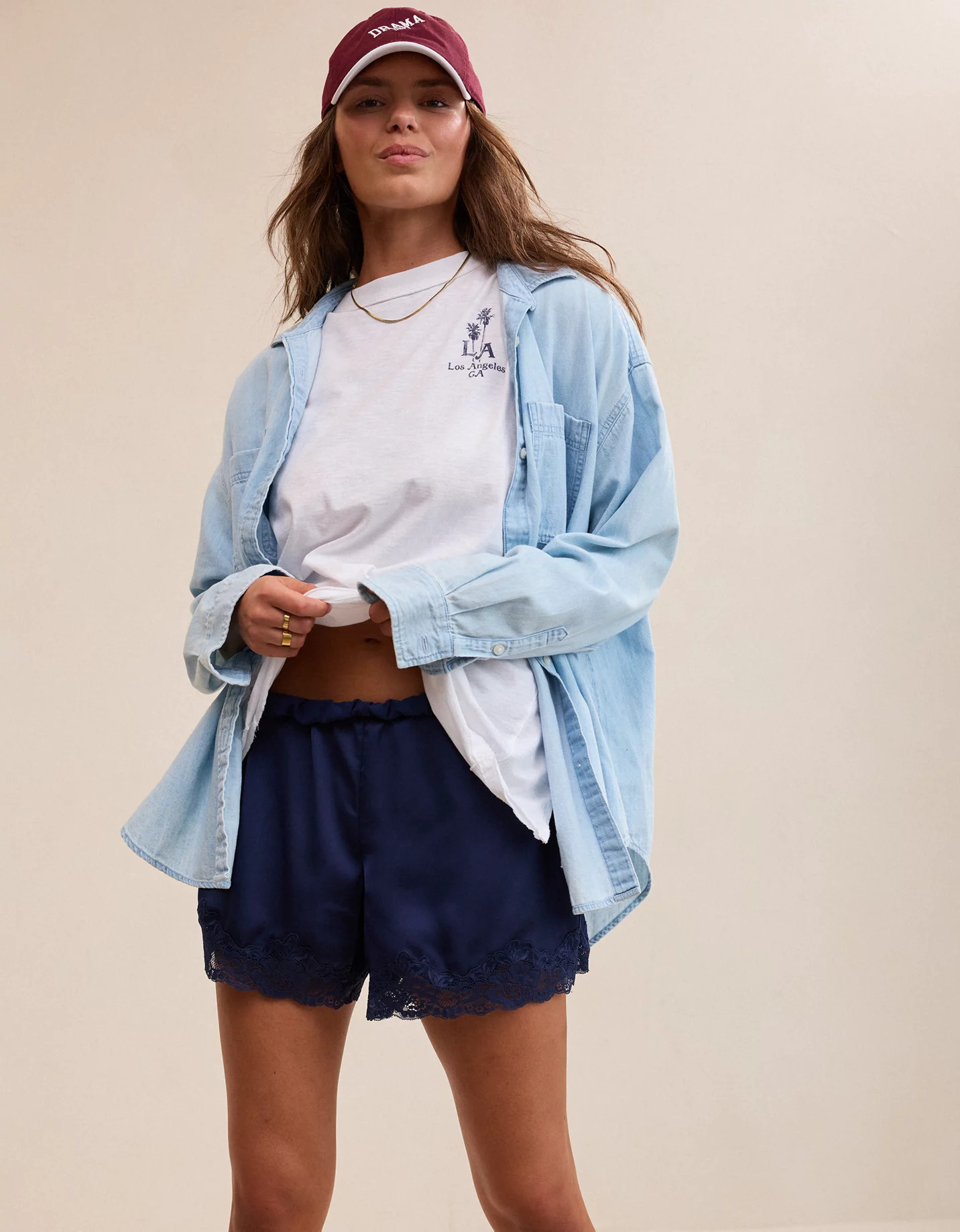New OVERSLEPT by Aerie Liquid Satin Lace Trim Short | American Eagle Outfitters (US & CA)