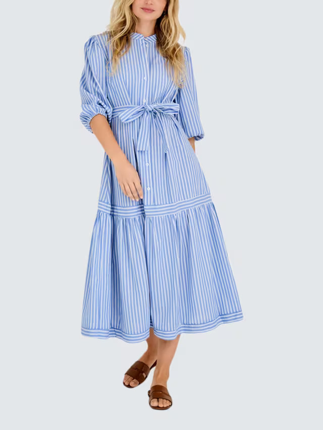 A-VIEW Katty Stripe Shirt Dress, Mid Blue | John Lewis (UK)
