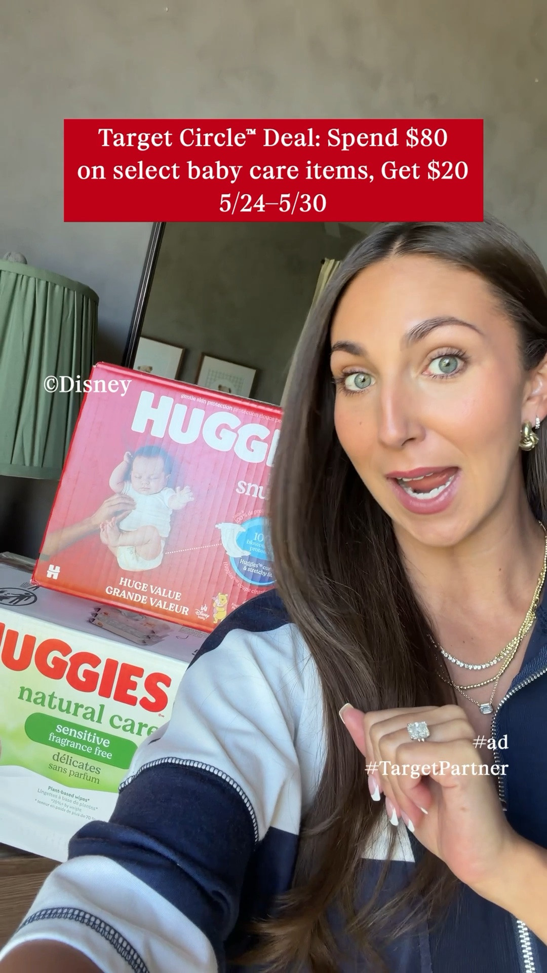 #ad @Target is running a Target Circle™ Deal where you can get $20 when you spend $80 on select baby care items, including these @huggies diapers and wipes, now through 5/30 👏🏼 Such a good time to grab the essentials you know you’ll need!
#TargetPartner #HuggiesPartner #Huggies #Target #LTKbaby #LTKmomlife #LTKSaleAlert
Offer: Target Circle Deal: $20 Target GiftCard with $80 select baby care purchase
Eligibility: Target Circle Membership 
Availability: Sunday May 24th - Saturday May 30th, 2026, offer expires at 11:59pmPT.
Terms & Conditions: Category Deal. Valid in store or online. Limit one coupon/deal per Target Circle account. No other same department/category coupon/deal/bonus will apply. Offer excludes items sold & shipped by Target Plus™ Partners and clearance items. Void if copied, scanned, altered, transferred, purchased, sold or prohibited by law. Coupon/deal expires at 11:59pm PT. Item(s) may not be available at all stores. Gift cards and tax will not be included in determining purchase total. Target GiftCard not valid as payment on this purchase; terms and conditions apply. Quantities limited; no rain checks. No cash value. For full details on our Price Match policy, see Target.com/PriceMatch.

#LTKmomlife #LTKBaby #LTKSaleAlert