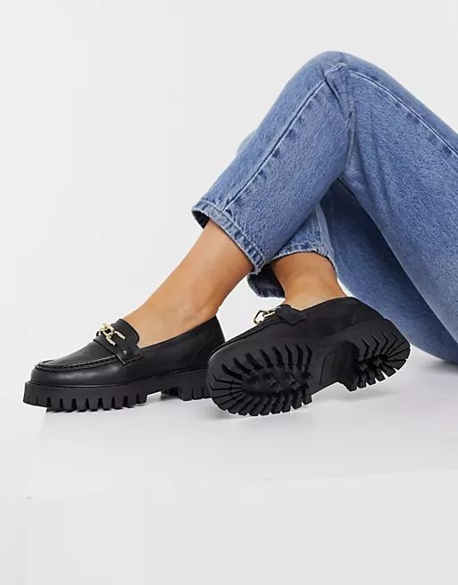 ASRA Exclusive Freya chunky loafers in black leather with gold trim | ASOS (Global)