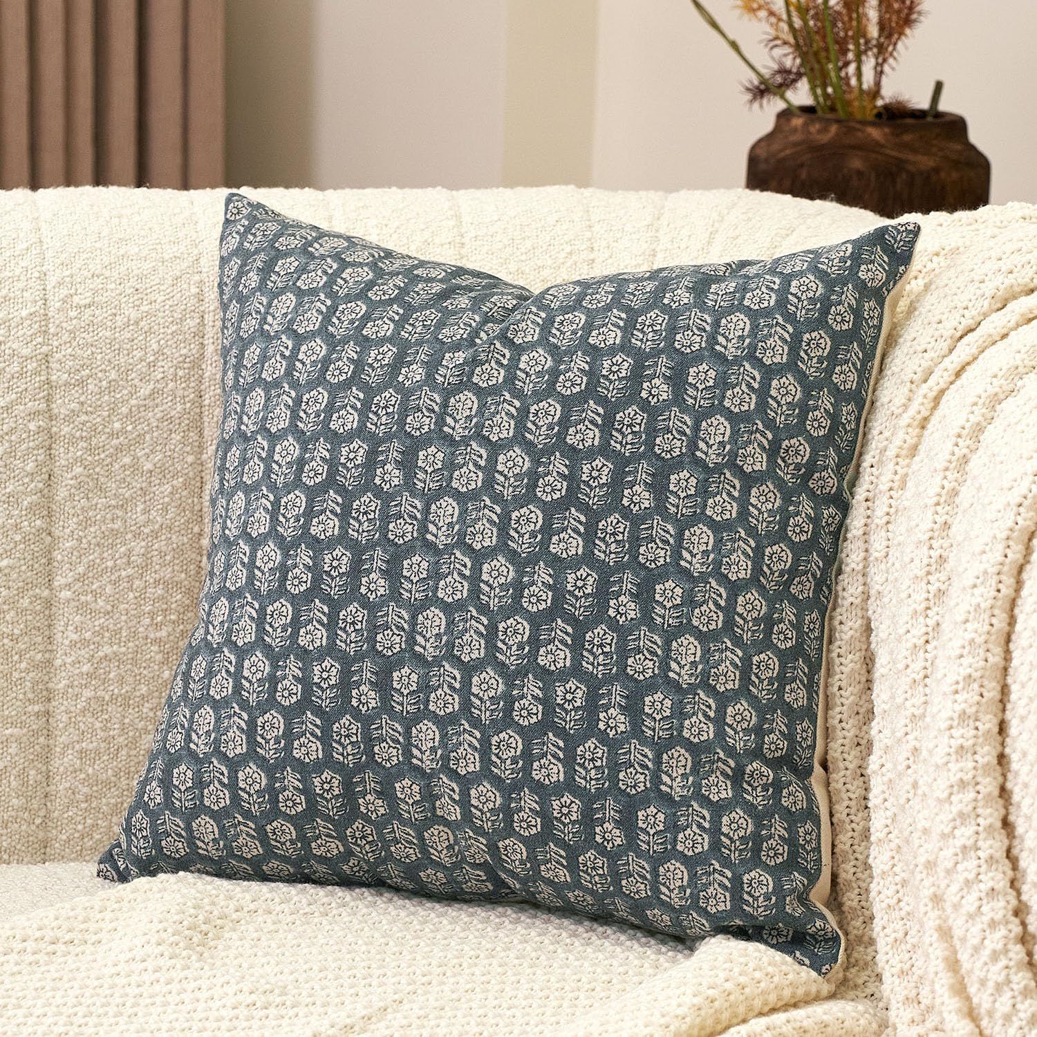 Floral Pillow Covers 18x18 Couch Pillows for Living Room Farmhouse Neutral Pillow Covers Decorati... | Amazon (US)