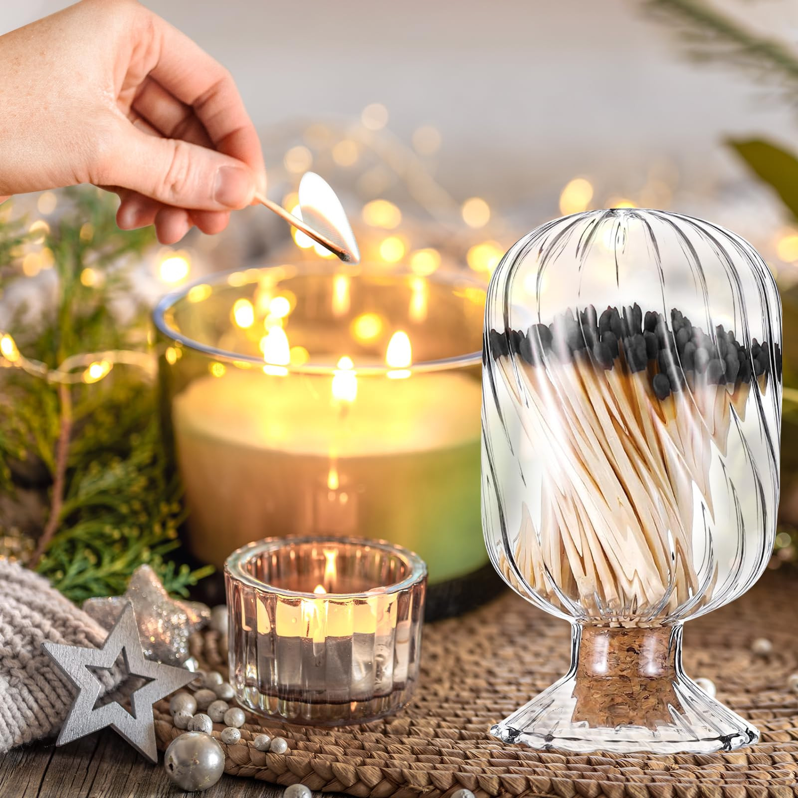 Glass Match Holder with Striker No Matches Decorative Glass Matches Cloche Jar for Bathroom Firep... | Amazon (US)