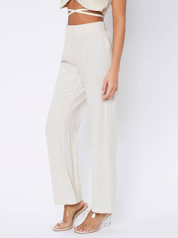 SHEIN PETITE Elastic Waist Wide Leg Pants | SHEIN