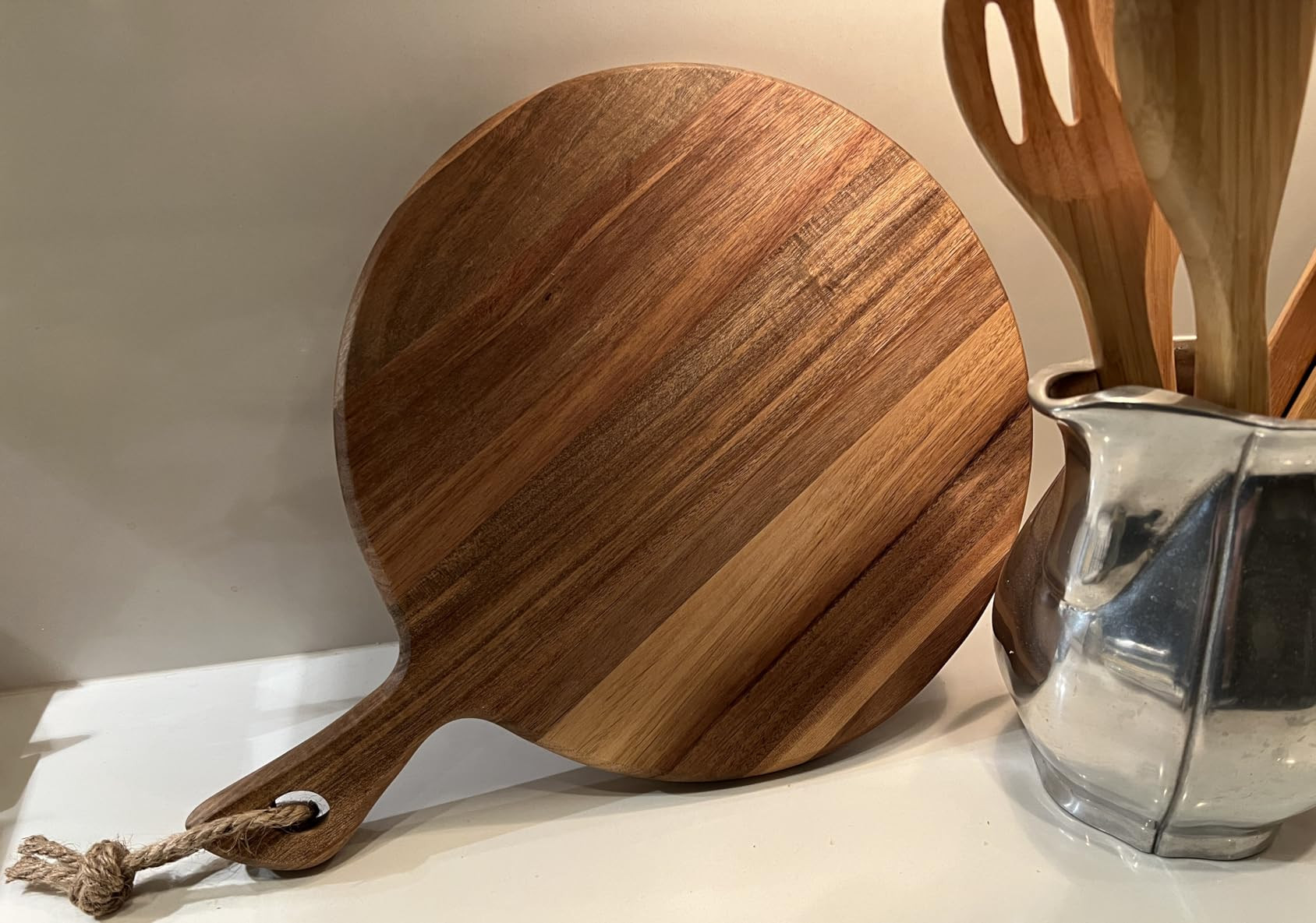 Acacia Wood Cutting Board for Kitchen with Rope on Handle, 16x12 Inch Round Wooden Cutting Boards for Kitchen/Charcuterie Board/Serving Board/Cheese, Bread, Vegetable & Fruits Serving/Pizza Board | Amazon (US)