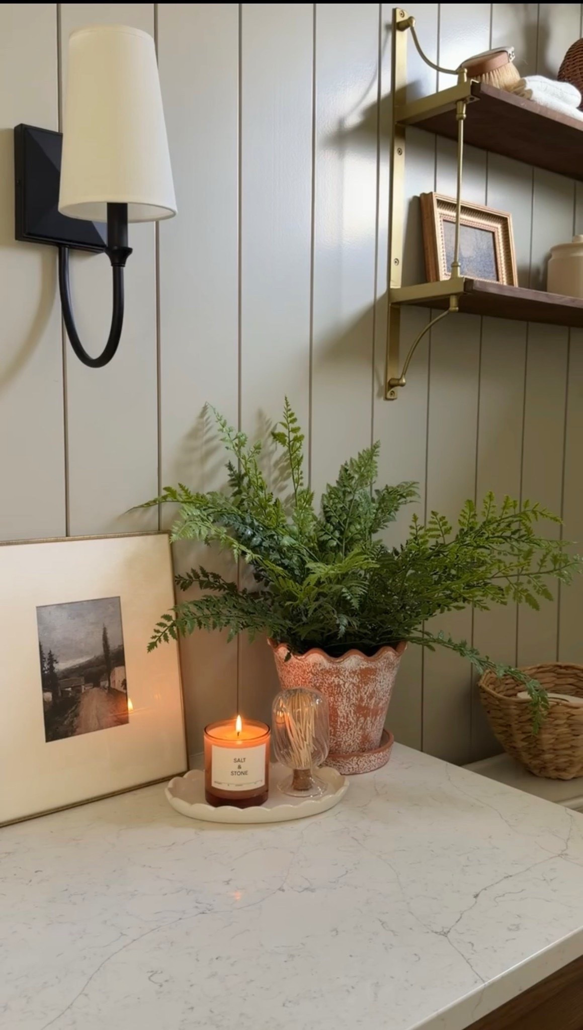 I added the cutest little moment to our bathroom for a touch of charm! I love this Salt & Stone candle for a touch of color and the warm scent. I paired it with this Walmart planter and Target tray for an affordable look.

#LTKHome