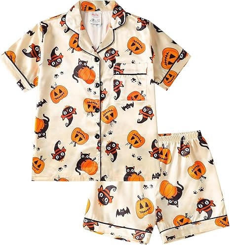 MyFav Girls Pajama Set Short Sleeve Button Down Silky Satin Girls PJS Kids Sleepwear Summer Night... | Amazon (US)